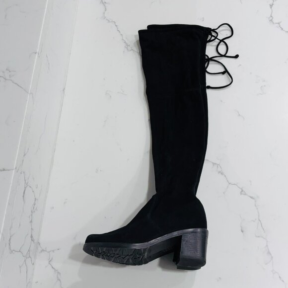 Stuart Weitzman Suede Over The Knee Boots Size 5.5 Black Block Heel - Picture 3 of 15
